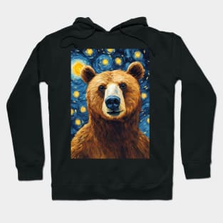 Bear Animal Portrait Painting in a Van Gogh Starry Night Art Style Hoodie